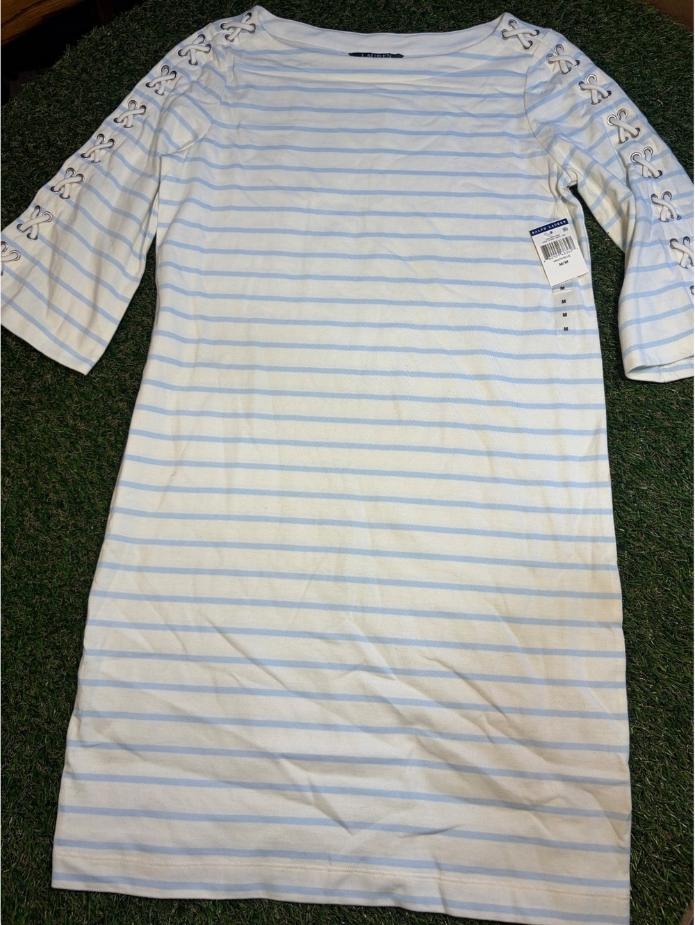 Lauren Ralph Lauren Women's Striped Dress with Lace-Up Slee